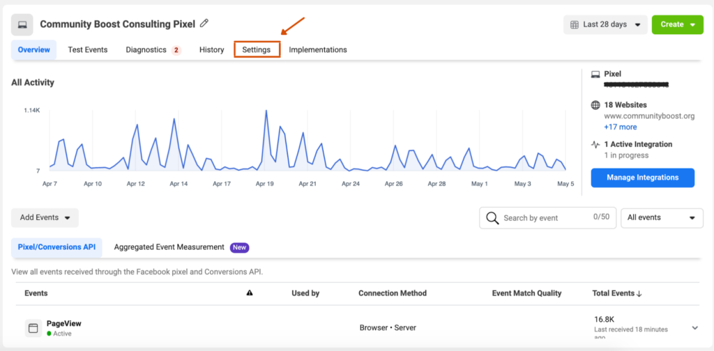 how to set up facebook standard events