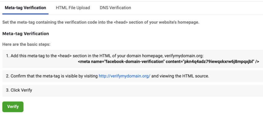 meta tag verification