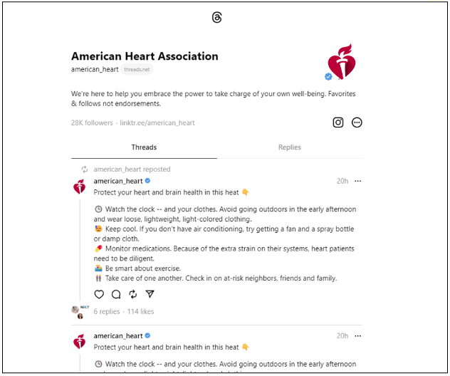 american heart association meta threads page