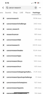 Cancer research hashtags on tiktok